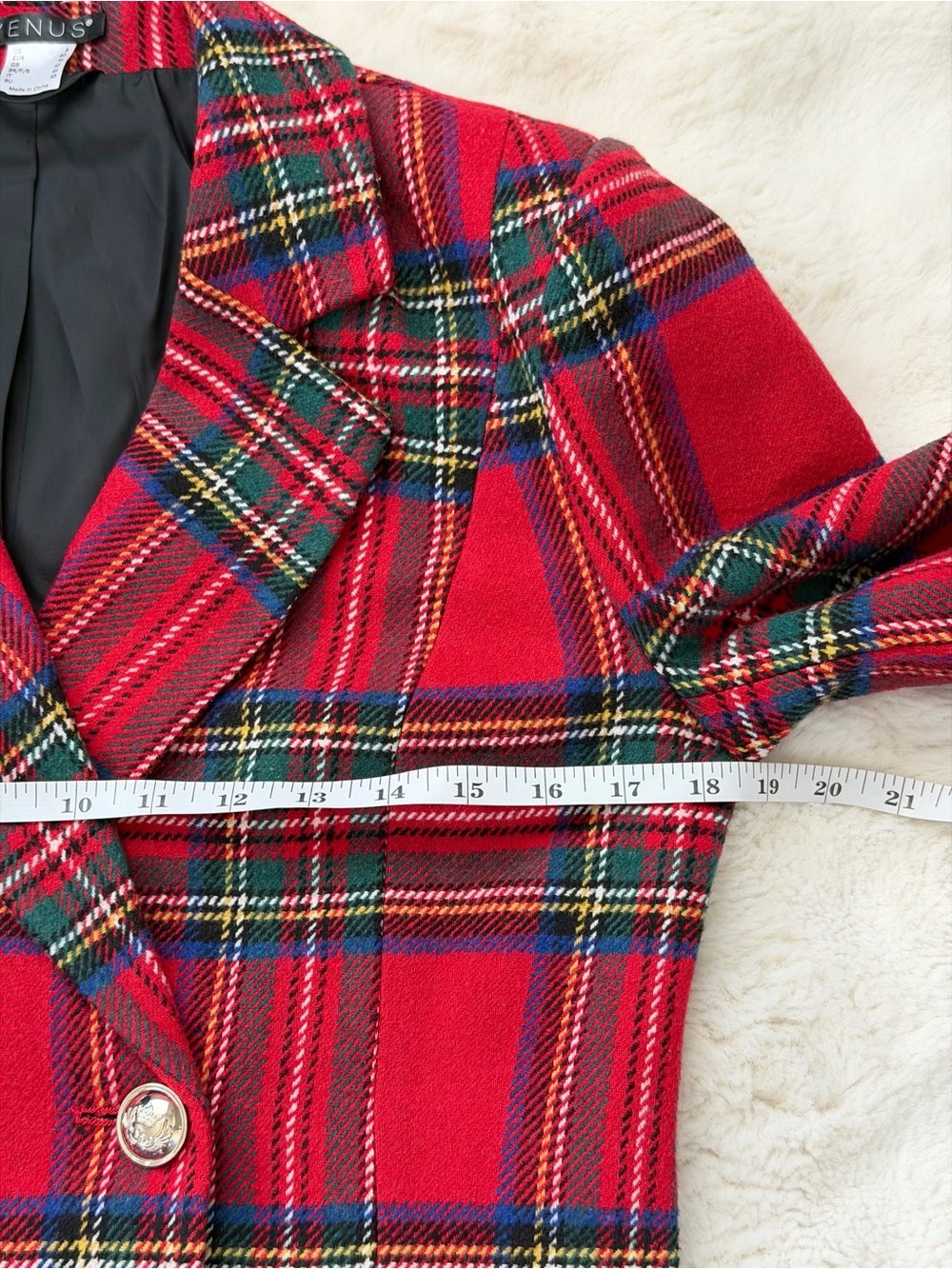 Venus Red Tartan Plaid Fitted Double-Breasted Longline Blazer Jacket - 8 - Picture 13 of 15